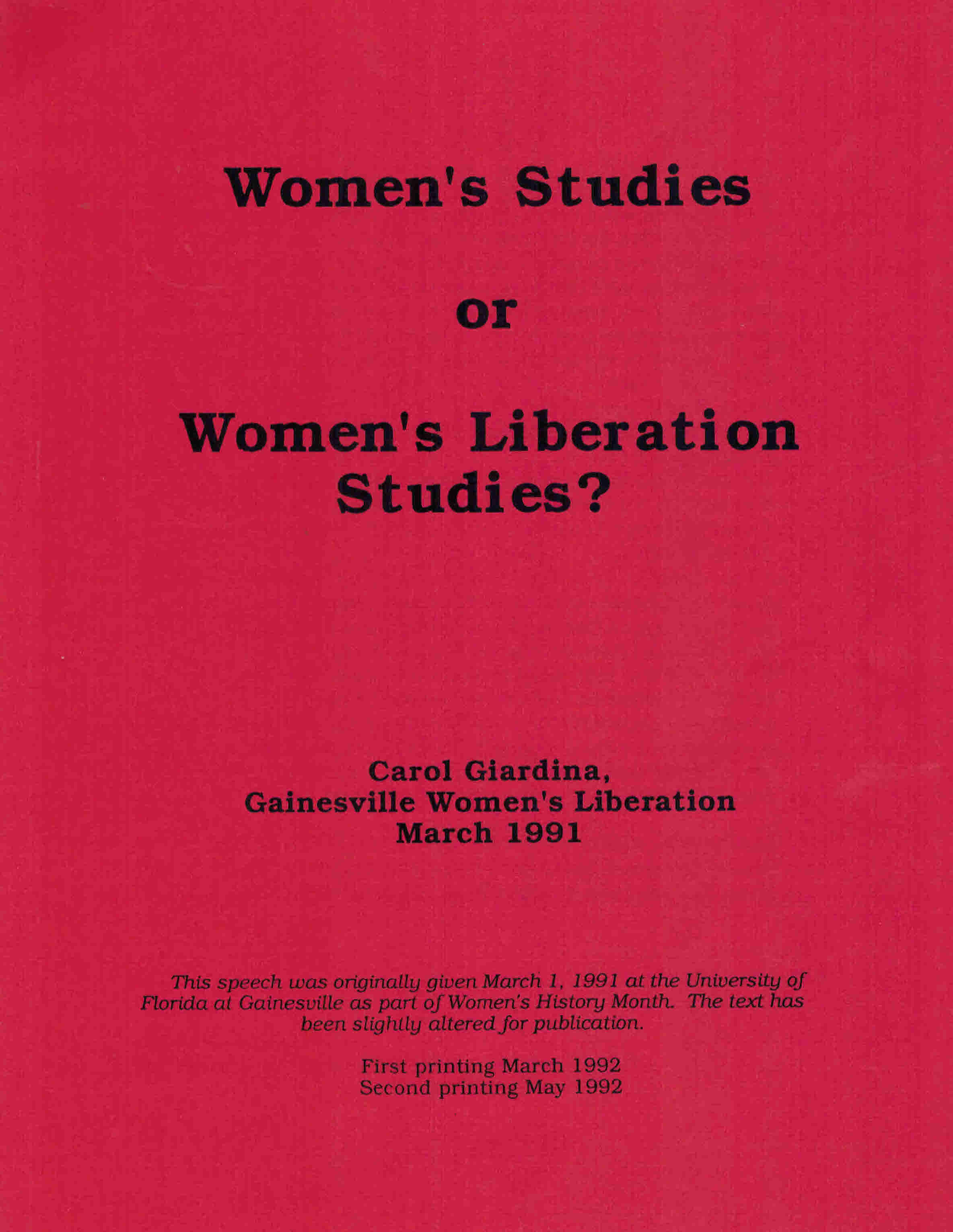 1991 Womens Studies or Womens Liberation Studies Cover Carol Giardina
