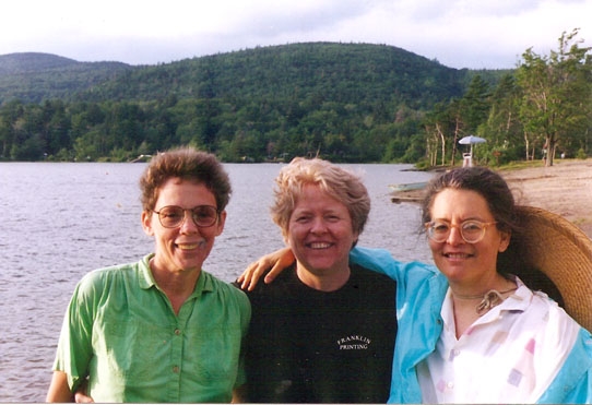 Summer of 1995, from right: Shulamith Firestone, Carol Hanisch, Kathie Sarachild. All were contributors to Notes from the First Year in 1968. Almost three decades later they try to sum up experience and have some fun at North-South Lake, New York. Photo: Dan Harmeling